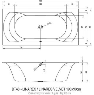 Акриловая ванна Riho Linares Plug and Play B143017005 L 190х90см белый